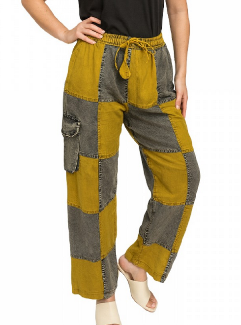 Unisex Cotton Checkered Patchwork Drawstring Pants