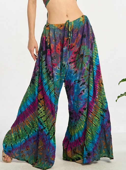 Women's Drawstring Wide Leg Tie-Dye Flowy Pants