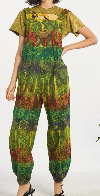 Women's Cotton Tie-Dye Astral Print Cargo Jumpsuit