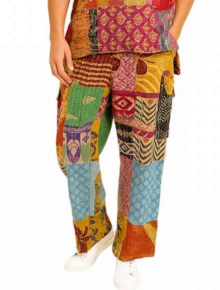 Men's Cotton Patchwork Mixed Pattern Kantha Pants