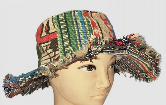 Cotton Hemp Mixed Patchwork Fringe Wide-Brim Hat