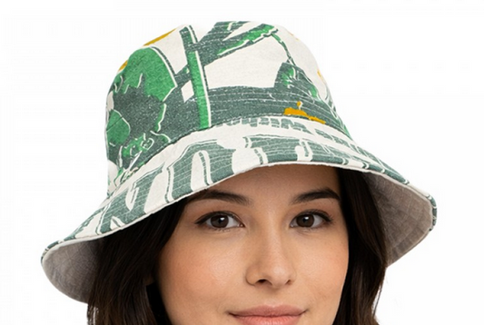 Vintage Rice Sack Lemon Leaves Print Bucket Hat