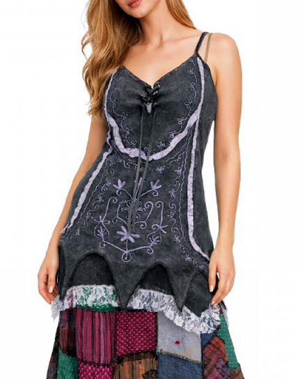 Women's Cotton Embroidered Floral Spaghetti Strap Tunic Top