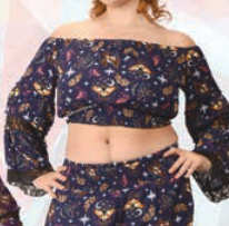 Women's Rayon Off-Shoulder Moon Moth Halter Top