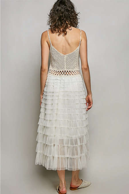 Women's Sleeveless Crochet Lace Ruffle Dress O/S