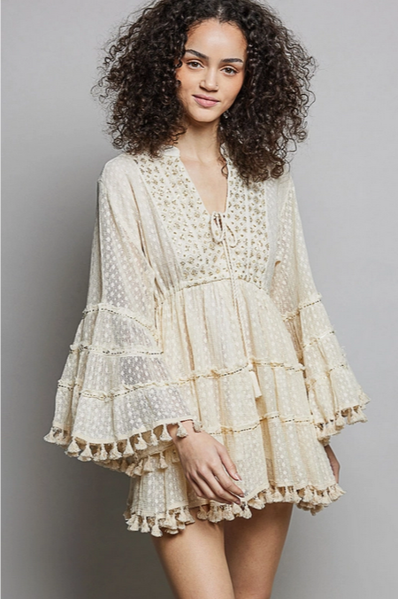 Women's Embroidery Tassel V-Neck Flared Dress