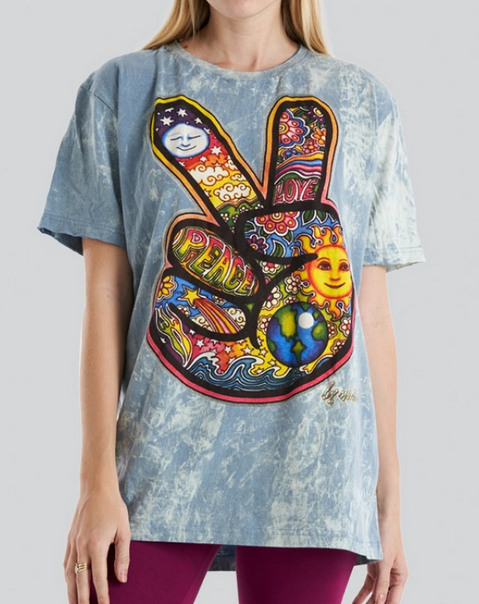 Women's Cotton Stonewashed Peace Sign Graphic Shirt