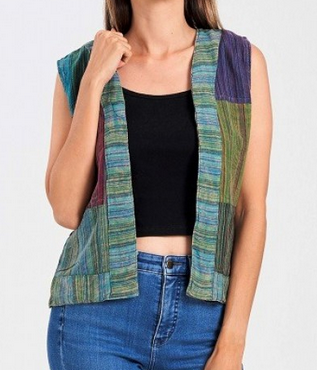Women's Cotton Striped Patchwork Vest