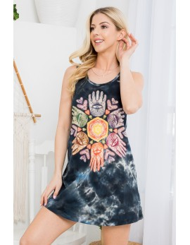 Women's Cotton Tie-Dye Hamsa Hands & Hearts Tank Dress