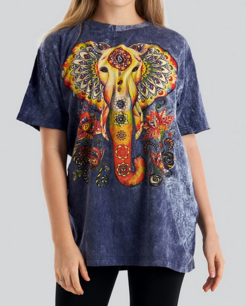 Women's Cotton Tie-Dye Elephant Mandala T-Shirt