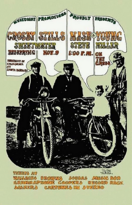 Crosby Stills Nash Young Santa Barbara 1969 Art Print
