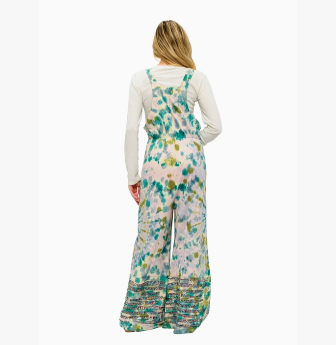 Unisex Tie Dye Razer Cut Patchwork Overalls