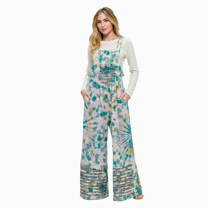 Unisex Tie Dye Razer Cut Patchwork Overalls