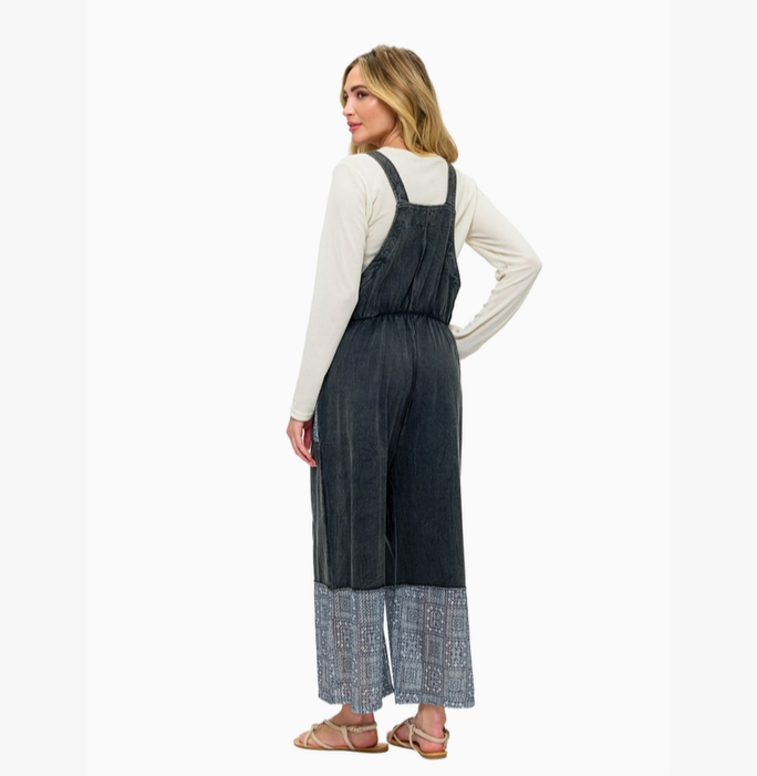 Unisex Vintage Wash Lace Patchwork Overalls