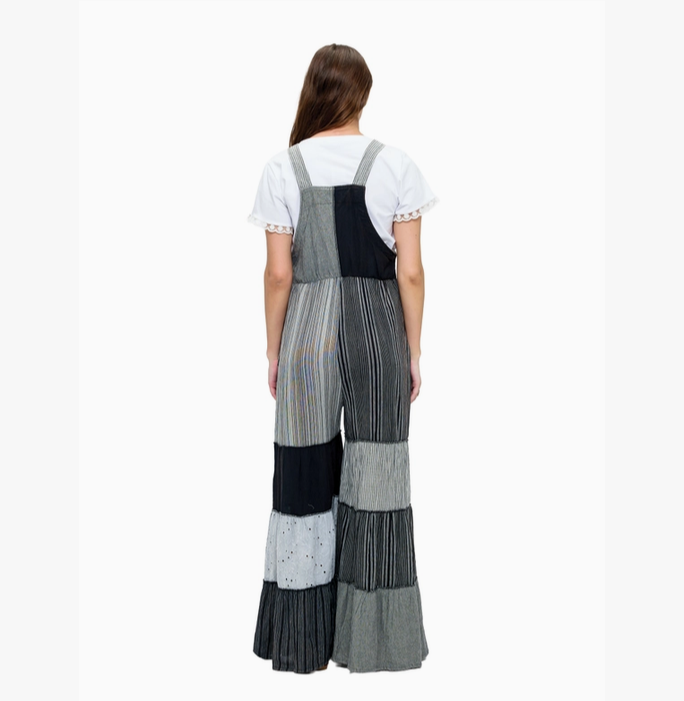 Unisex Boho Charcoal Patchwork Overalls
