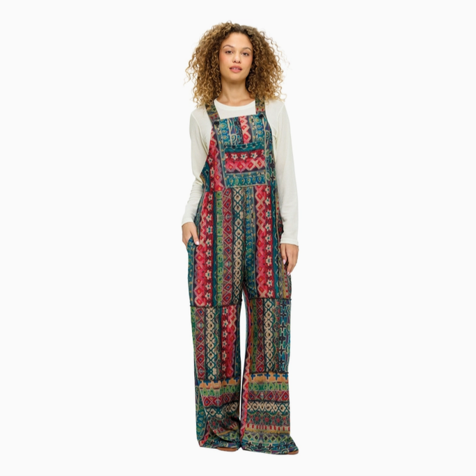Unisex Stripped Geo Patchwork Overalls