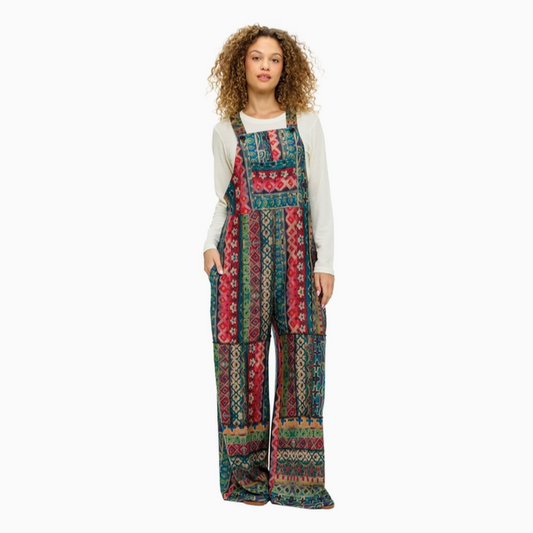Unisex Stripped Geo Patchwork Overalls