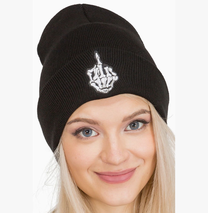 Skeleton Middle Finger Cuffed Beanie