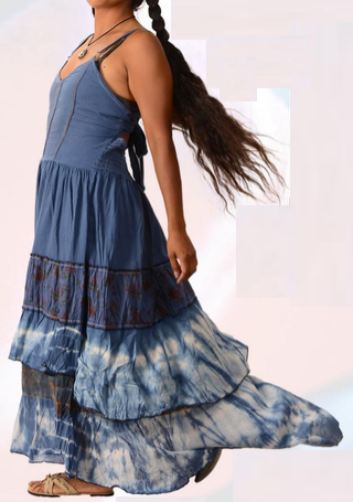 Women's Cotton Tie-Dye Tiered Layered Maxi Dress