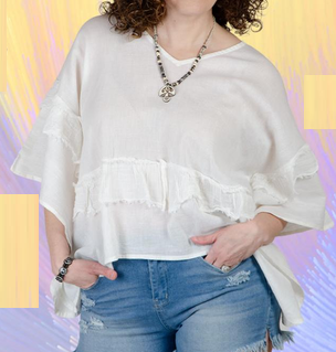 Women's Cotton Prairie Ruffle Poncho Blouse