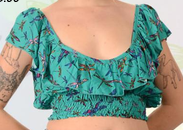 Women's Rayon Dragonfly Print Elastic Peasant Midi Top