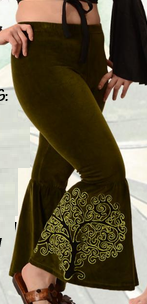 Women's Velvet Tree of Life Embroidered Bell Bottom Pants