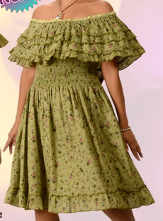 Women's Cotton Voile Lace Ruffle Off-Shoulder Dress