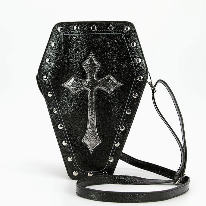 Metallic Cross Coffin Vinyl Bag