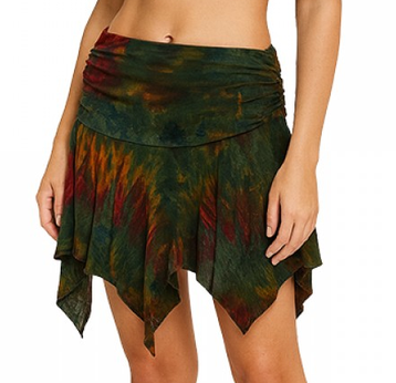Women's Rayon Spandex Tie-Dye Asymmetrical Ruffle Mini Skirt