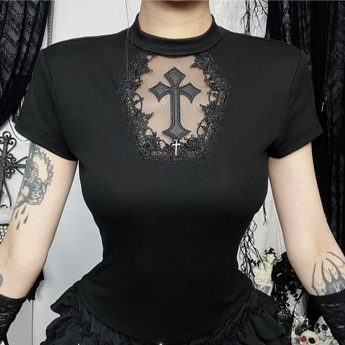 Women's Hollow Mesh Cross Top