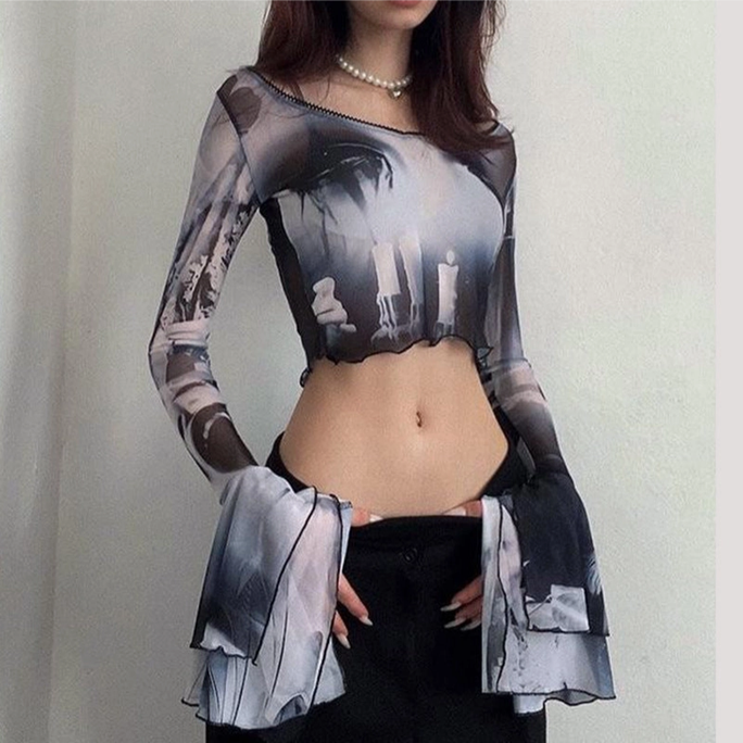 Women's Autumn Mesh Longlseeve Top