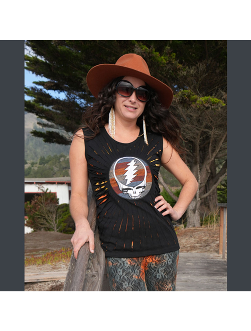 Women's Tank Top Razor Cut w/ Grateful Dead Steal Your Face Embroidery