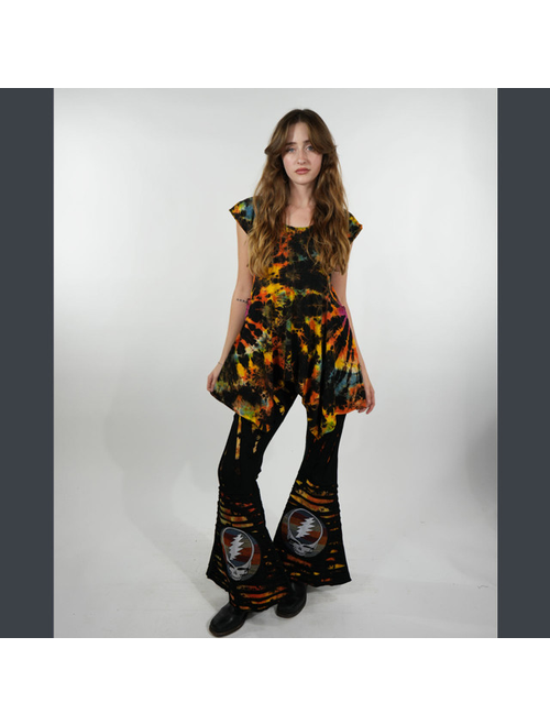 Women's Cotton Spandex Cap T-Angle Cap Sleeve Flowy Top Tie Dye