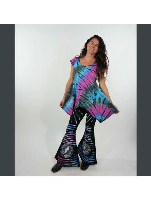 Women's Cotton Spandex Cap T-Angle Cap Sleeve Flowy Top Tie Dye