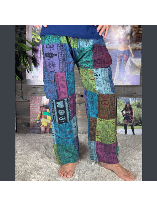 Unisex Cotton Stonewash Ohm Print Patchwork Cargo Pants