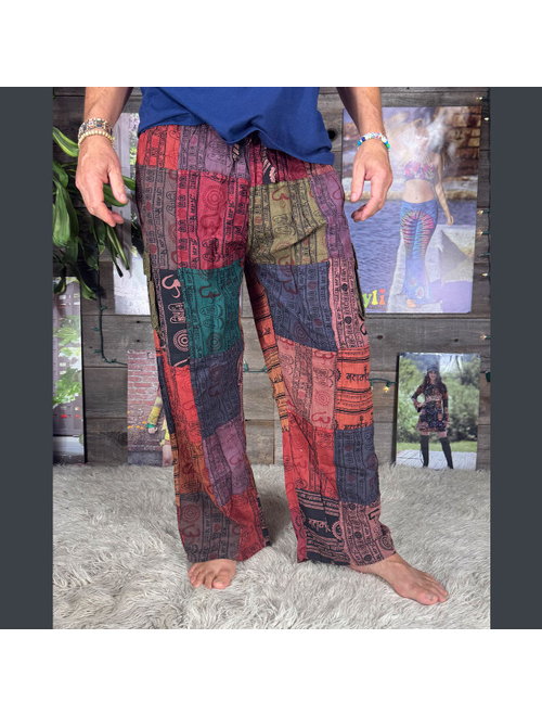 Unisex Cotton Stonewash Ohm Print Patchwork Cargo Pants