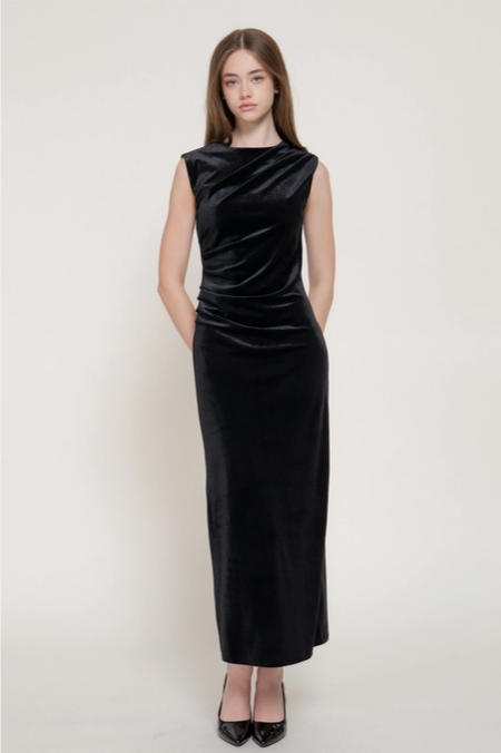 Women's Sleeveless Velvet Crew Neck Dress