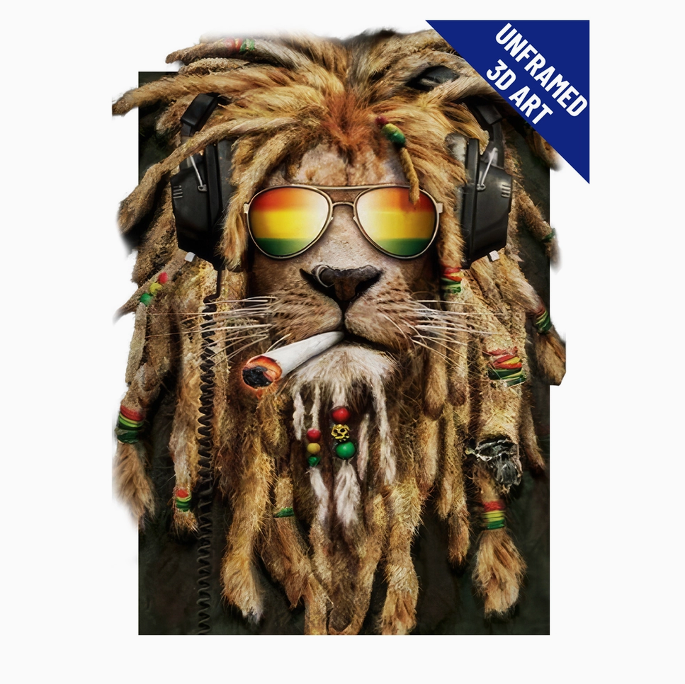 Rasta Smoking Lion 3D Lenticular Wall Art