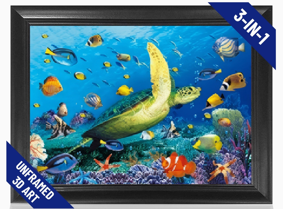 Sea Turtle Dolphin Orca 3-in-1 3D Lenticular Wall Art