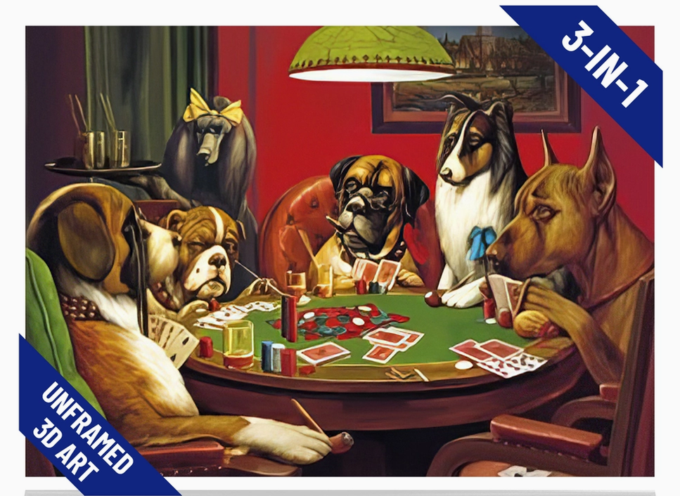 Dogs Playing Poker 3-in-1 3D Lenticular Wall Art