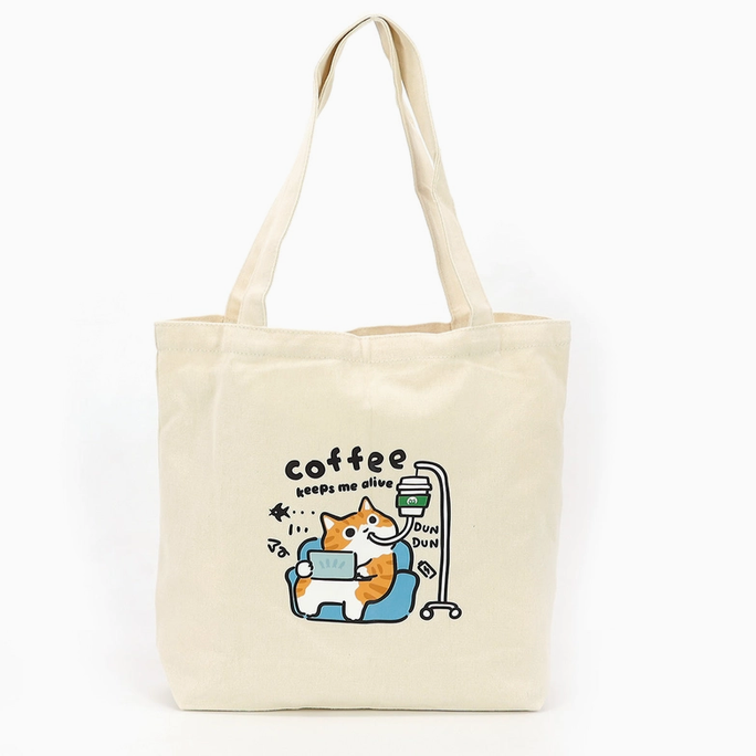 Coffee Cat Canvas Tote Bag