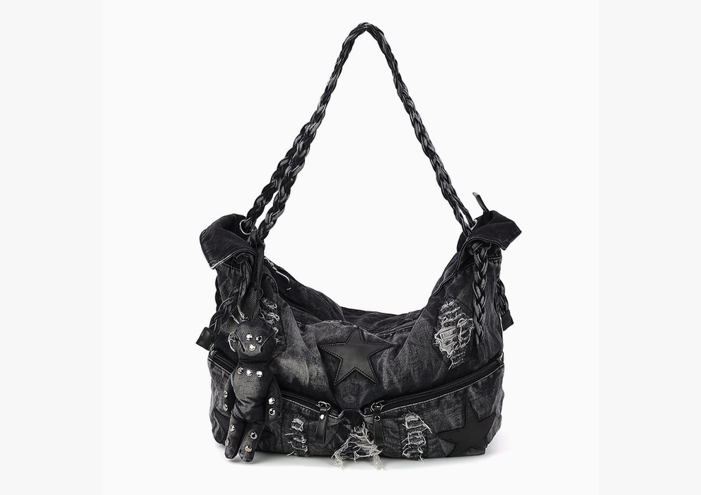 Vintage Washed Denim Hobo Bag