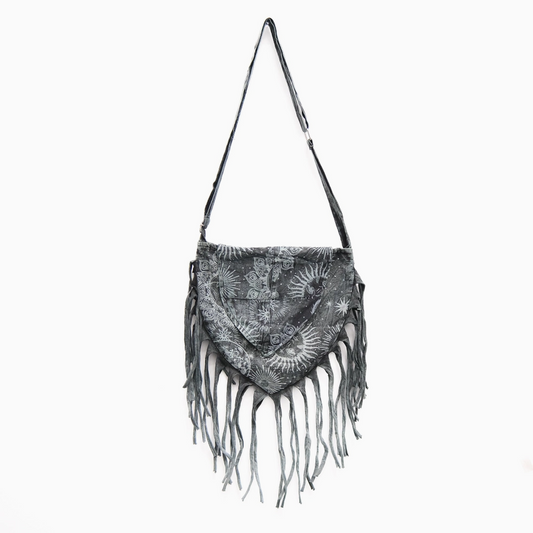 Celestial Print Stonewashed Crossbody Fringe Bag