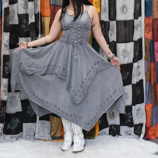 Women's Plant Viscose Fairytale Lace Up Dress