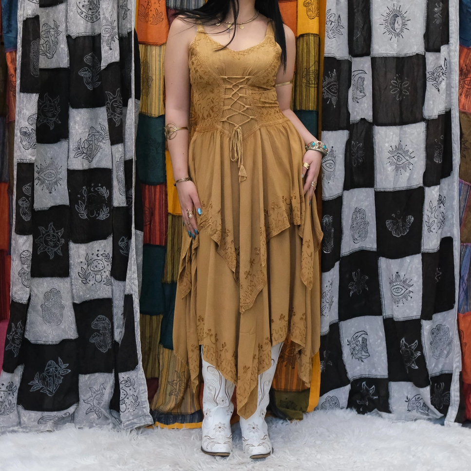 Women's Plant Viscose Fairytale Lace Up Dress