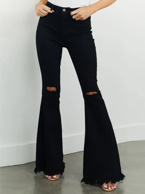 Women's Ripped Knee Flared Jeans