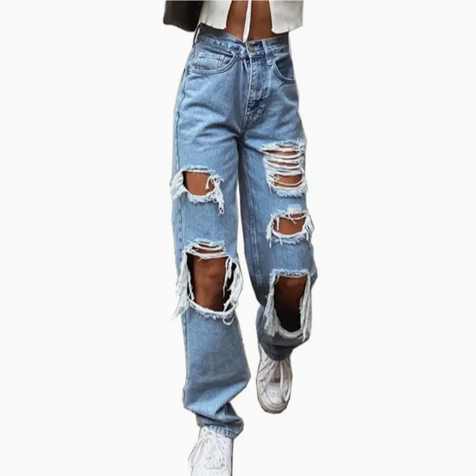 Women's Straight Leg Ripped Jeans