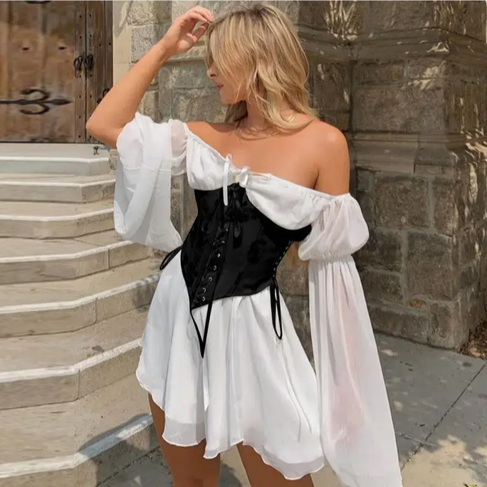 Women's Off Shoulder Chiffon Long Sleeve Dress