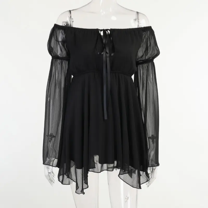 Women's Off Shoulder Chiffon Long Sleeve Dress