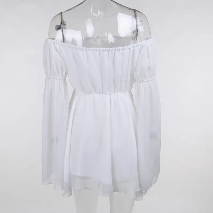 Women's Off Shoulder Chiffon Long Sleeve Dress